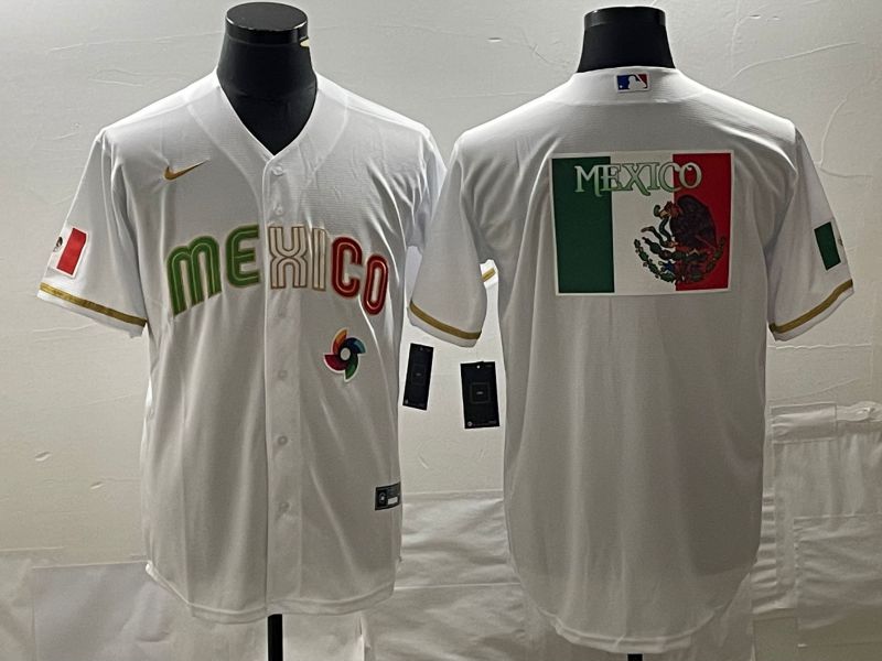 Men 2023 World Cub Mexico Blank White gold Nike MLB Jersey5->more jerseys->MLB Jersey